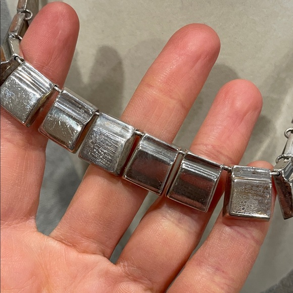 Vintage Mexican Mid Century Modern Sterling Silver Necklace 16" Rare - Picture 5 of 6